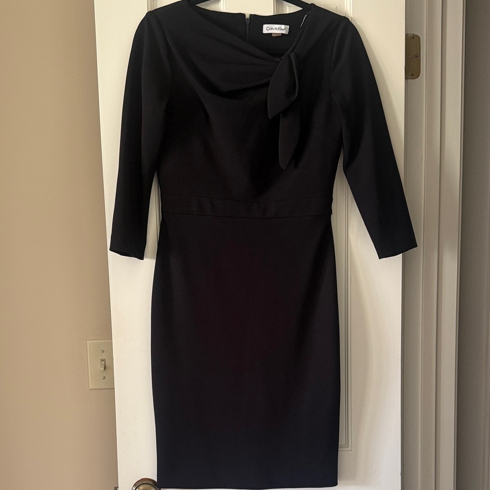 Classic Black Sheath Dress with Bow Neck Detail - Calvin Klein